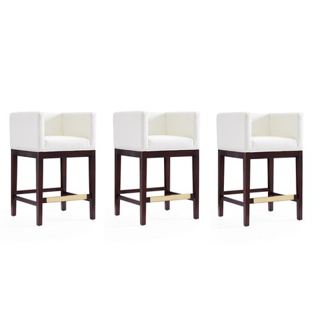 MANHATTAN COMFORT Kingsley Counter Stool in Ivory and Dark Walnut (Set of 3) 3-CS005-IV